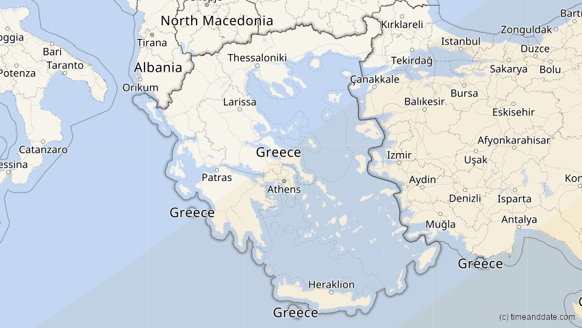 A map of Greece, showing the path of the Jun 21, 2020 Annular Solar Eclipse