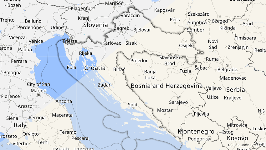 A map of Croatia, showing the path of the Jun 21, 2020 Annular Solar Eclipse
