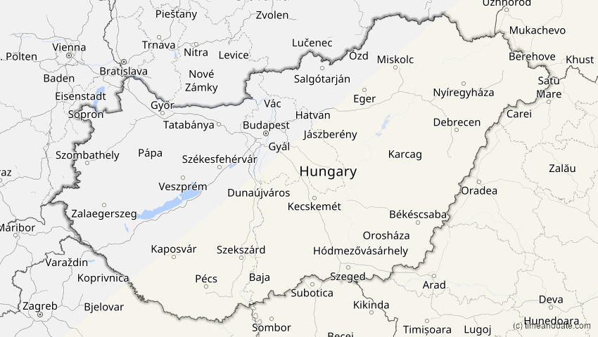 A map of Hungary, showing the path of the Jun 21, 2020 Annular Solar Eclipse