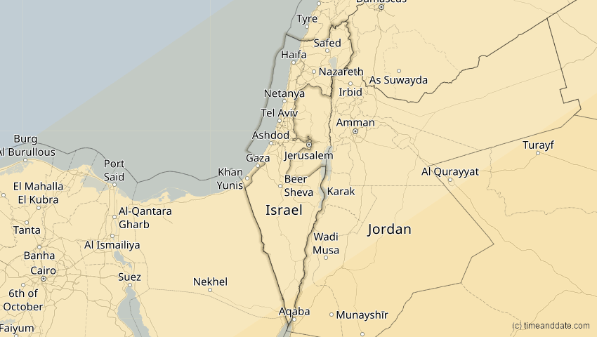 A map of Israel, showing the path of the Jun 21, 2020 Annular Solar Eclipse