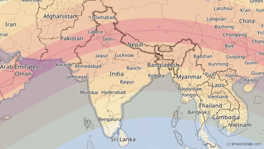 A map of Indien, showing the path of the 21. Jun 2020 Ringförmige Sonnenfinsternis