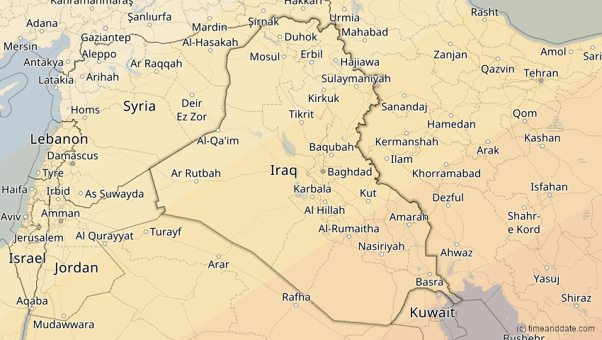 A map of Irak, showing the path of the 21. Jun 2020 Ringförmige Sonnenfinsternis