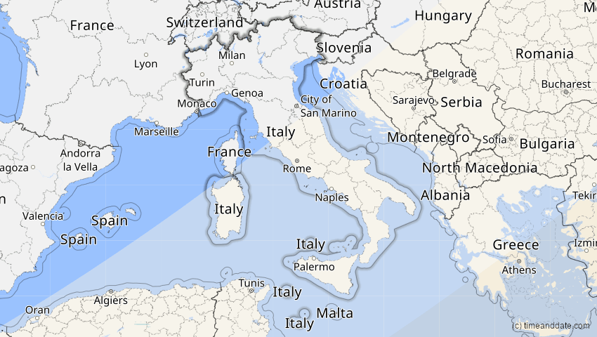 A map of Italien, showing the path of the 21. Jun 2020 Ringförmige Sonnenfinsternis