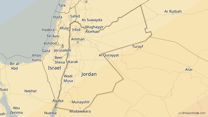 A map of Jordan, showing the path of the Jun 21, 2020 Annular Solar Eclipse
