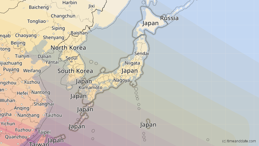 A map of Japan, showing the path of the Jun 21, 2020 Annular Solar Eclipse