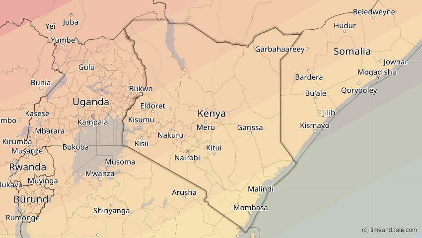 A map of Kenya, showing the path of the Jun 21, 2020 Annular Solar Eclipse