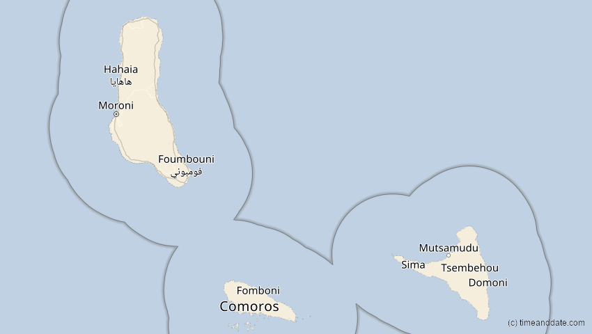 A map of Comoros, showing the path of the Jun 21, 2020 Annular Solar Eclipse