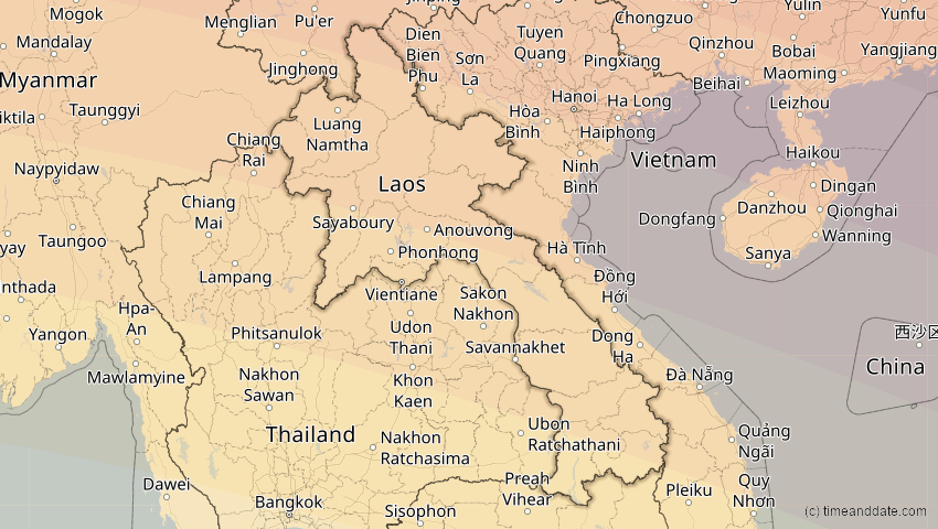 A map of Laos, showing the path of the 21. Jun 2020 Ringförmige Sonnenfinsternis
