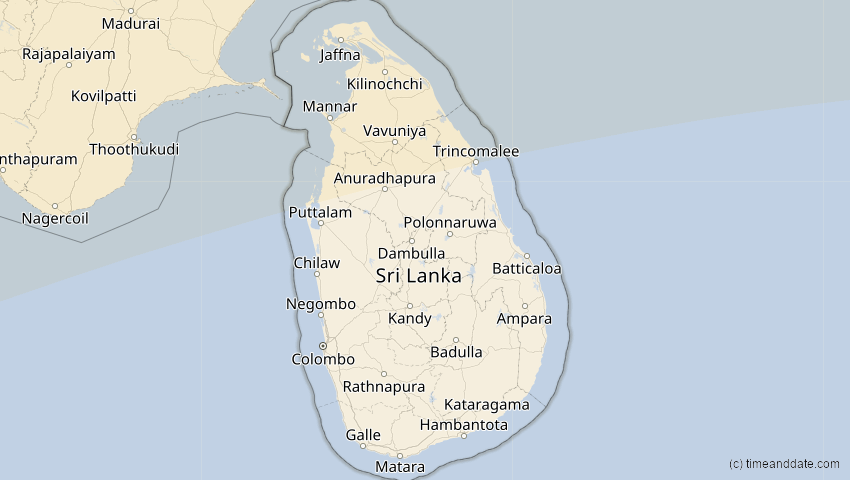 A map of Sri Lanka, showing the path of the Jun 21, 2020 Annular Solar Eclipse