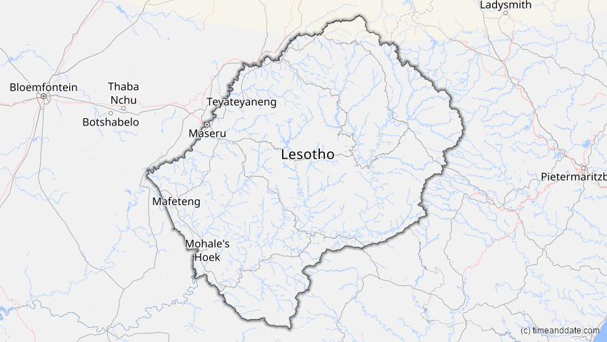 A map of Lesotho, showing the path of the Jun 21, 2020 Annular Solar Eclipse
