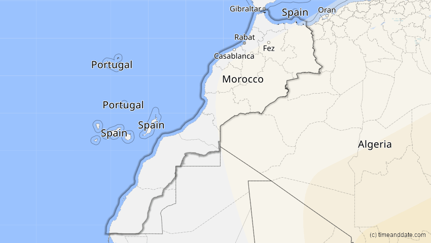A map of Morocco, showing the path of the Jun 21, 2020 Annular Solar Eclipse