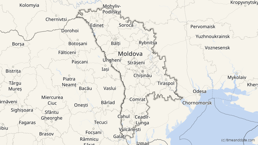 A map of Moldova, showing the path of the Jun 21, 2020 Annular Solar Eclipse