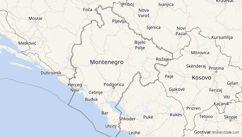 A map of Montenegro, showing the path of the Jun 21, 2020 Annular Solar Eclipse