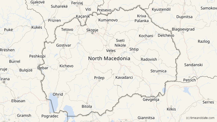 A map of North Macedonia, showing the path of the Jun 21, 2020 Annular Solar Eclipse