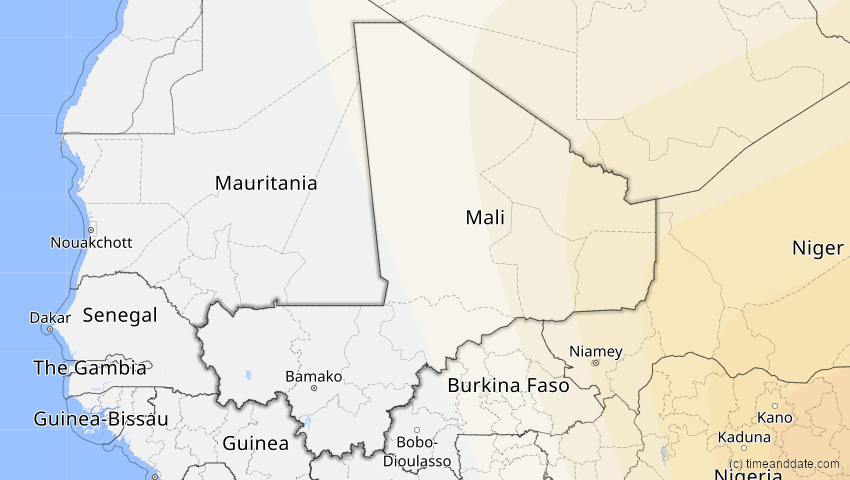 A map of Mali, showing the path of the Jun 21, 2020 Annular Solar Eclipse