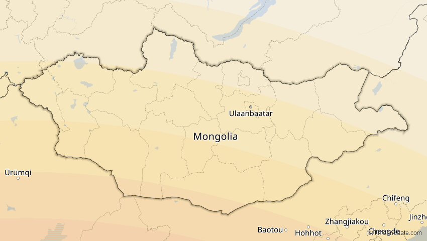 A map of Mongolia, showing the path of the Jun 21, 2020 Annular Solar Eclipse