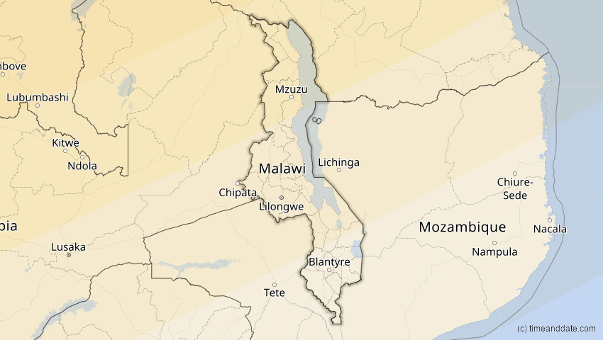 A map of Malawi, showing the path of the Jun 21, 2020 Annular Solar Eclipse