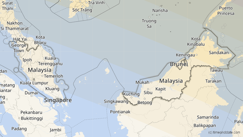 A map of Malaysia, showing the path of the Jun 21, 2020 Annular Solar Eclipse