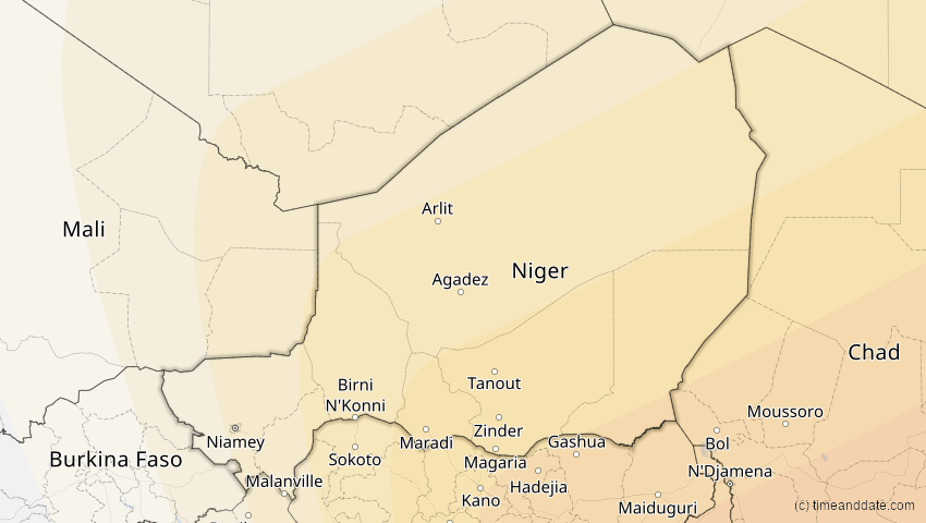 A map of Niger, showing the path of the Jun 21, 2020 Annular Solar Eclipse