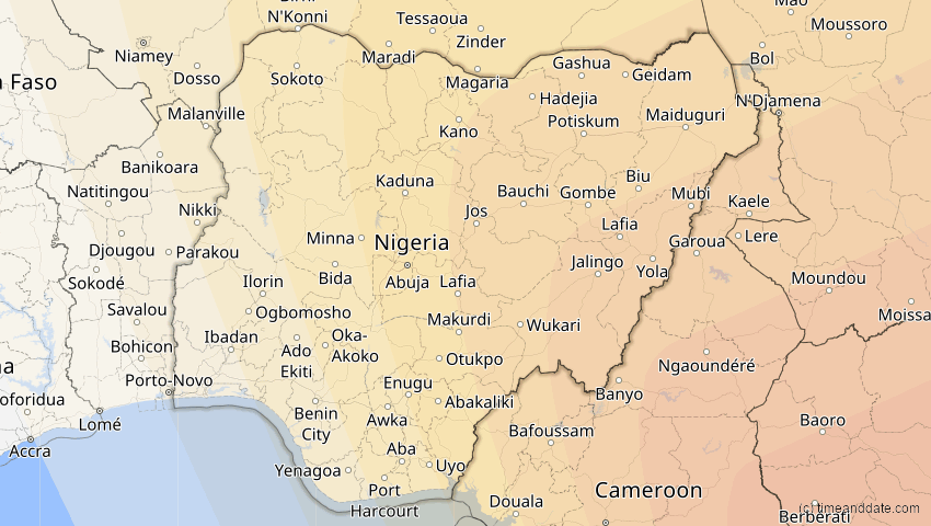 A map of Nigeria, showing the path of the 21. Jun 2020 Ringförmige Sonnenfinsternis