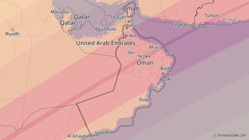 A map of Oman, showing the path of the Jun 21, 2020 Annular Solar Eclipse