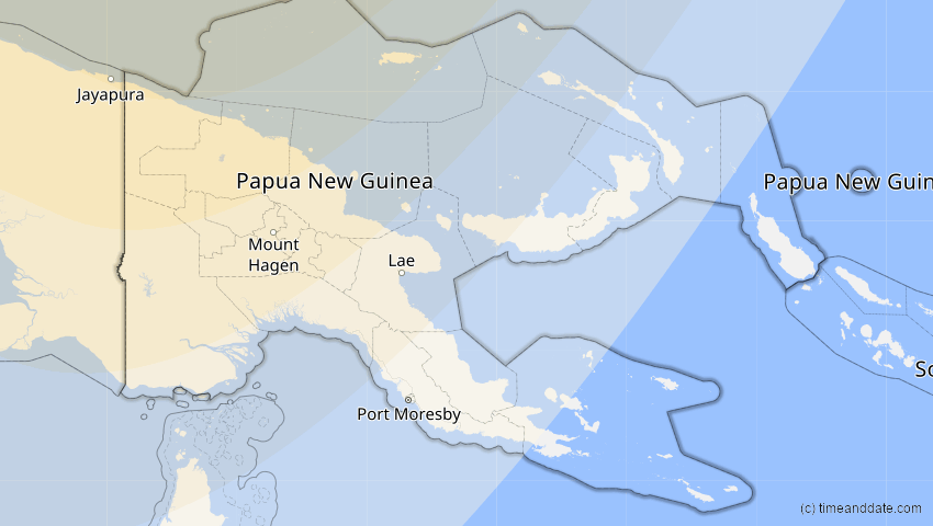 A map of Papua New Guinea, showing the path of the Jun 21, 2020 Annular Solar Eclipse