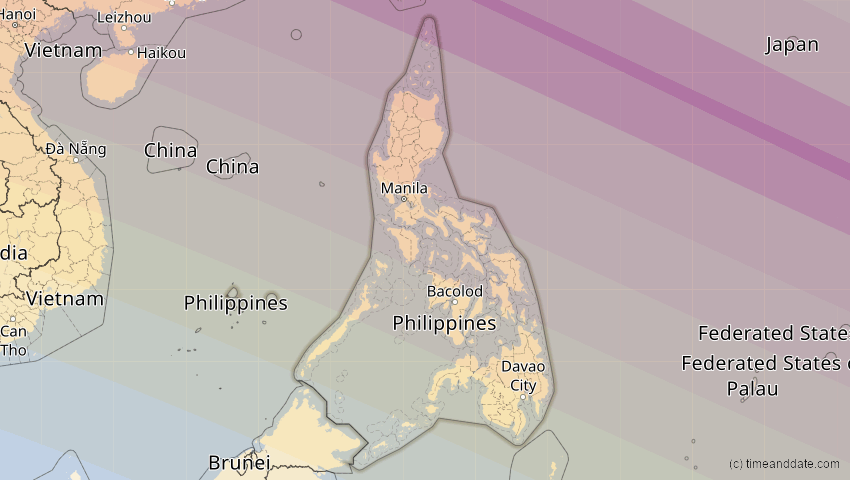 A map of Philippines, showing the path of the Jun 21, 2020 Annular Solar Eclipse