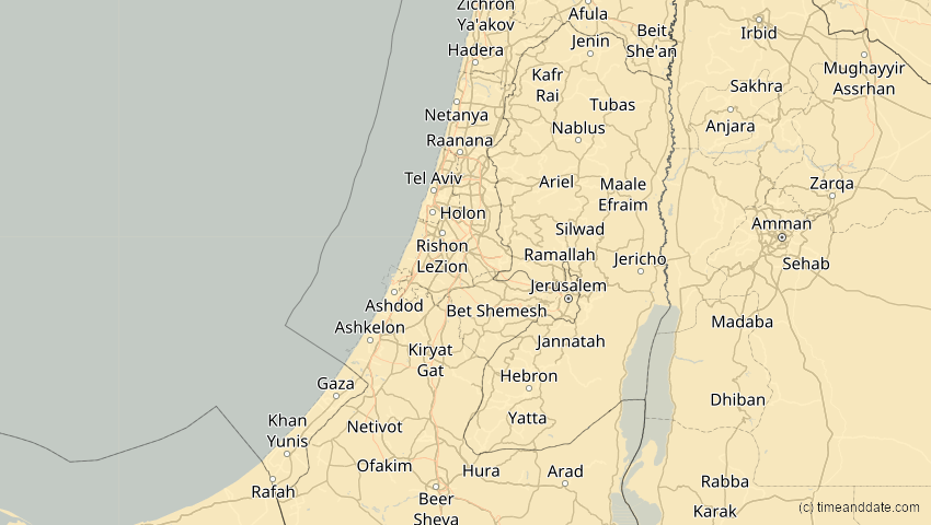 A map of Palestine, showing the path of the Jun 21, 2020 Annular Solar Eclipse