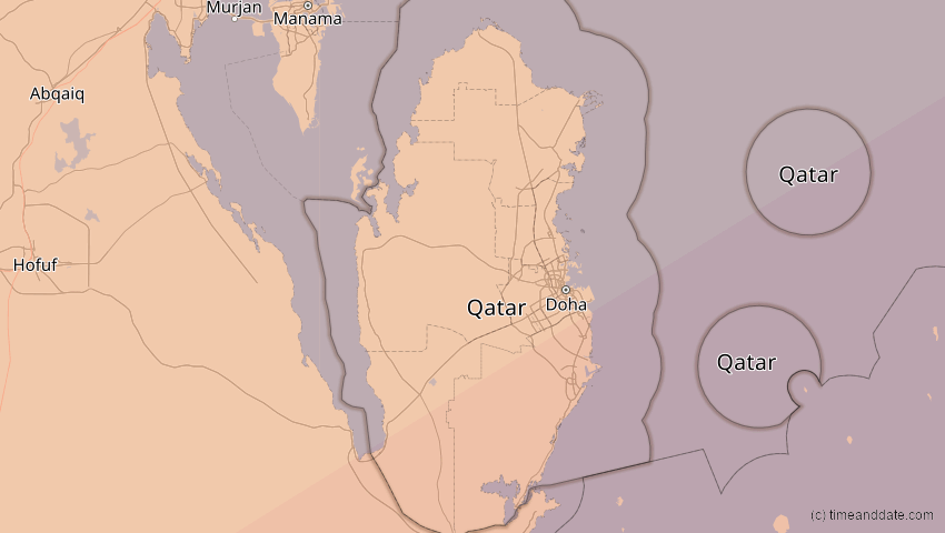 A map of Qatar, showing the path of the Jun 21, 2020 Annular Solar Eclipse