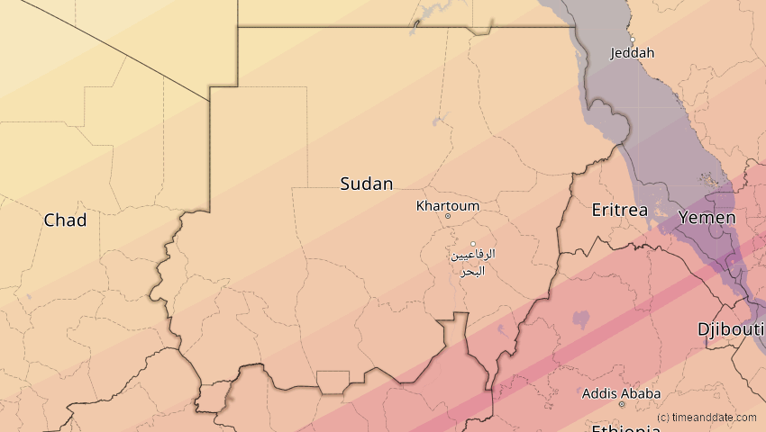 A map of Sudan, showing the path of the Jun 21, 2020 Annular Solar Eclipse
