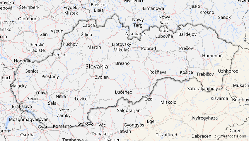 A map of Slovakia, showing the path of the Jun 21, 2020 Annular Solar Eclipse