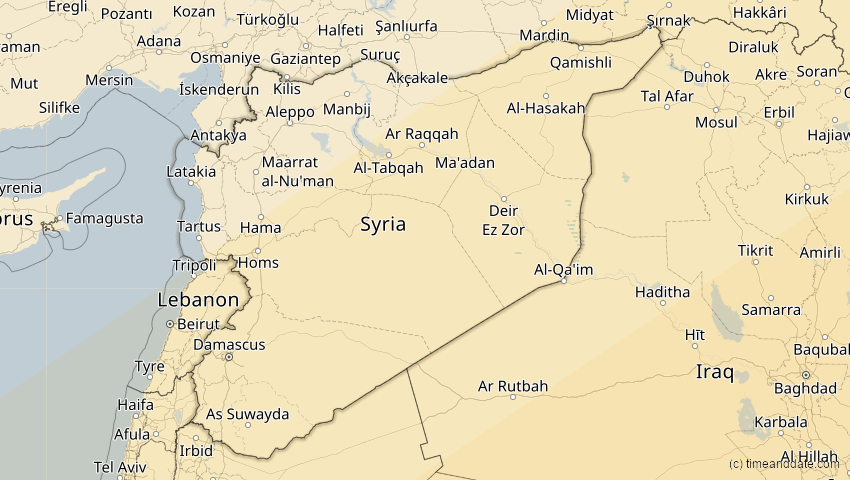 A map of Syria, showing the path of the Jun 21, 2020 Annular Solar Eclipse