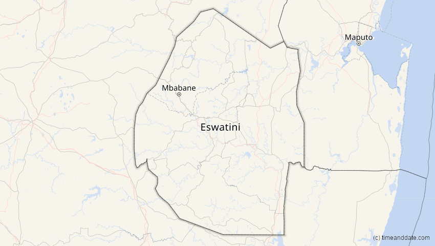 A map of Eswatini, showing the path of the 21. Jun 2020 Ringförmige Sonnenfinsternis