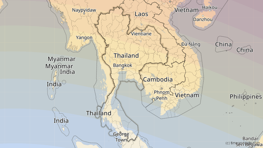 A map of Thailand, showing the path of the Jun 21, 2020 Annular Solar Eclipse