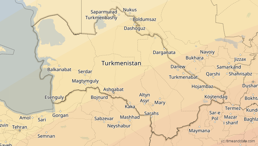 A map of Turkmenistan, showing the path of the Jun 21, 2020 Annular Solar Eclipse