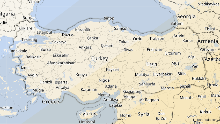 A map of Turkey, showing the path of the Jun 21, 2020 Annular Solar Eclipse