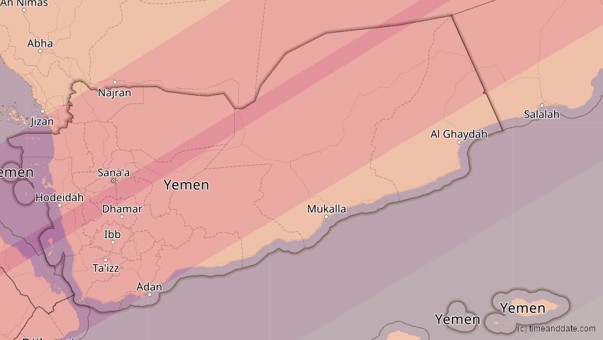 A map of Yemen, showing the path of the Jun 21, 2020 Annular Solar Eclipse