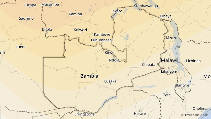 A map of Zambia, showing the path of the Jun 21, 2020 Annular Solar Eclipse