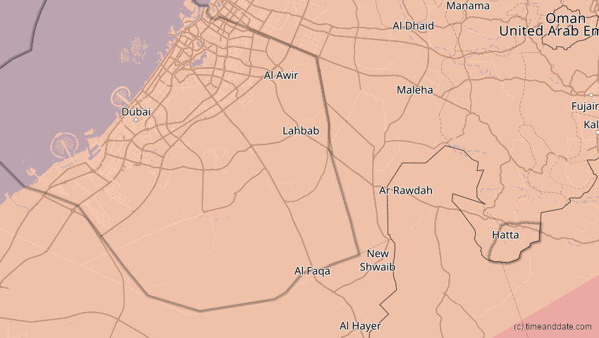 A map of Dubai, Vereinigte Arabische Emirate, showing the path of the 21. Jun 2020 Ringförmige Sonnenfinsternis