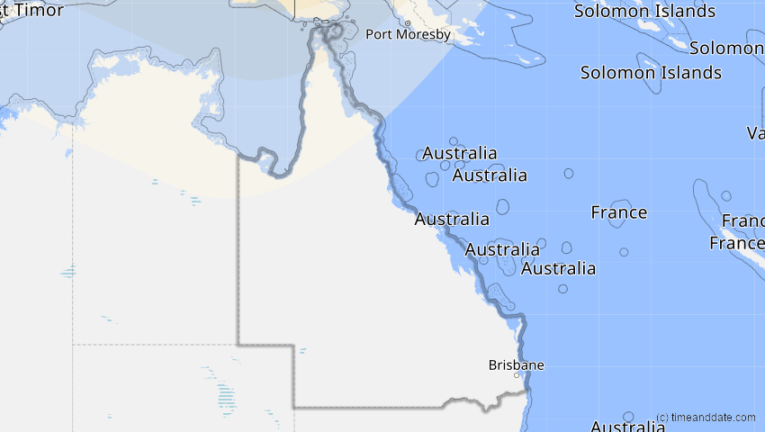 A map of Queensland, Australien, showing the path of the 21. Jun 2020 Ringförmige Sonnenfinsternis