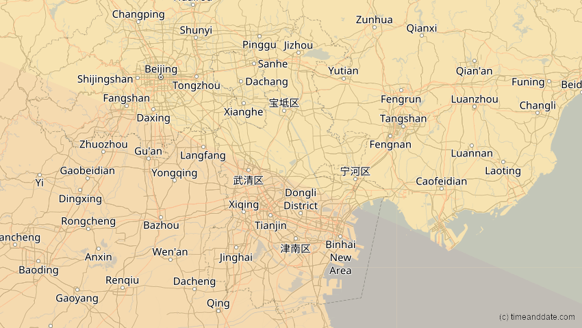 A map of Tianjín, China, showing the path of the 21. Jun 2020 Ringförmige Sonnenfinsternis