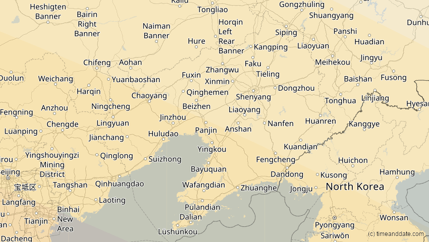 A map of Liaoning, China, showing the path of the Jun 21, 2020 Annular Solar Eclipse