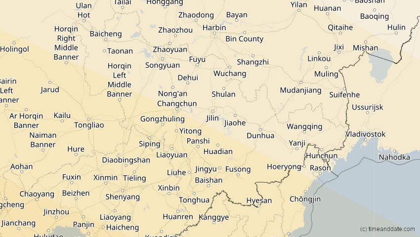 A map of Jilin, China, showing the path of the 21. Jun 2020 Ringförmige Sonnenfinsternis