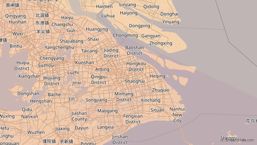 A map of Shanghai, China, showing the path of the 21. Jun 2020 Ringförmige Sonnenfinsternis