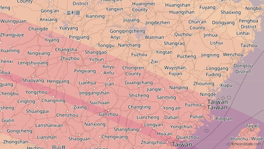 A map of Jiangxi, China, showing the path of the 21. Jun 2020 Ringförmige Sonnenfinsternis