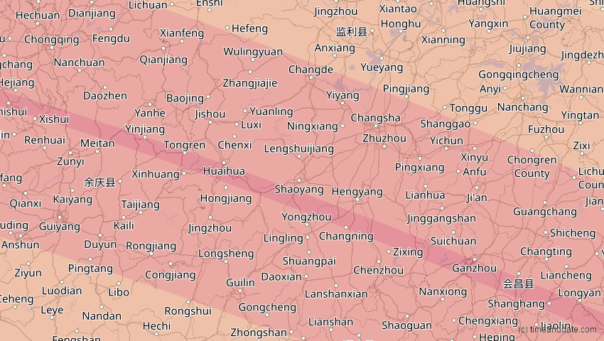 A map of Hunan, China, showing the path of the 21. Jun 2020 Ringförmige Sonnenfinsternis