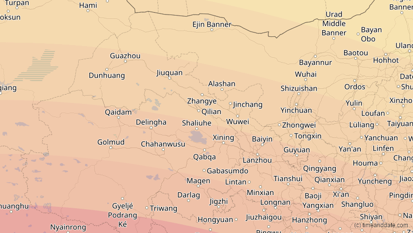 A map of Gansu, China, showing the path of the Jun 21, 2020 Annular Solar Eclipse