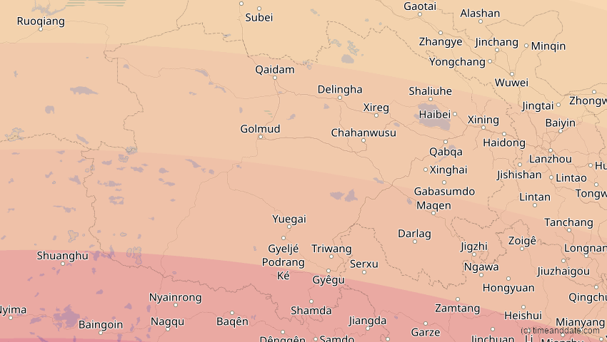 A map of Qinghai, China, showing the path of the Jun 21, 2020 Annular Solar Eclipse