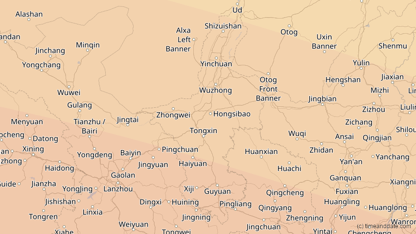 A map of Ningxia, China, showing the path of the 21. Jun 2020 Ringförmige Sonnenfinsternis