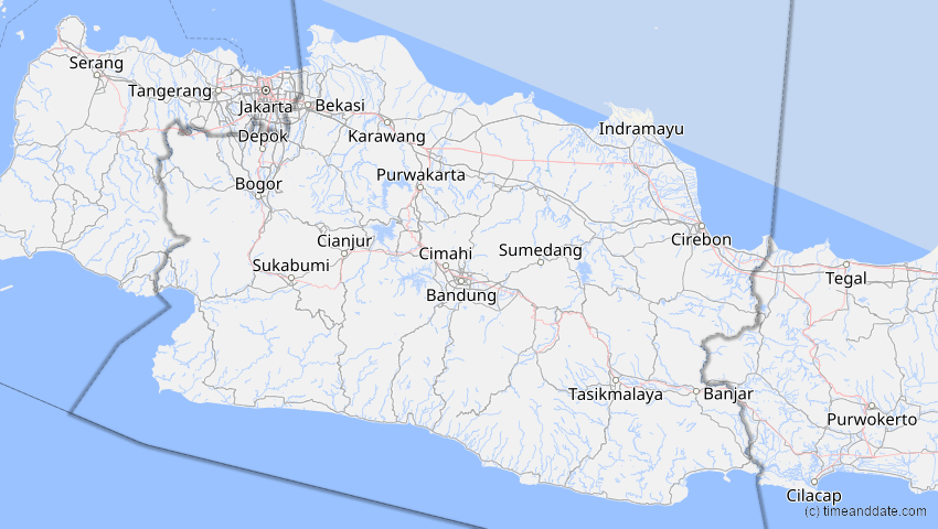 A map of West Java, Indonesia, showing the path of the Jun 21, 2020 Annular Solar Eclipse